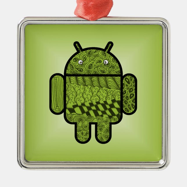 Paisley Doodle Character for Android™ Silbernes Ornament (Vorne)