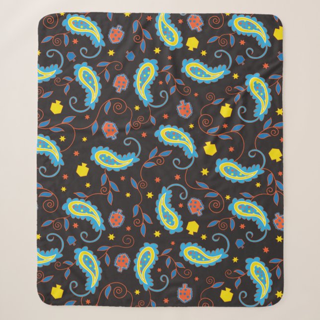 Paisley Dreidels Sherpa Hanukkah Blanket/Mittel Sherpadecke (Vorderseite)