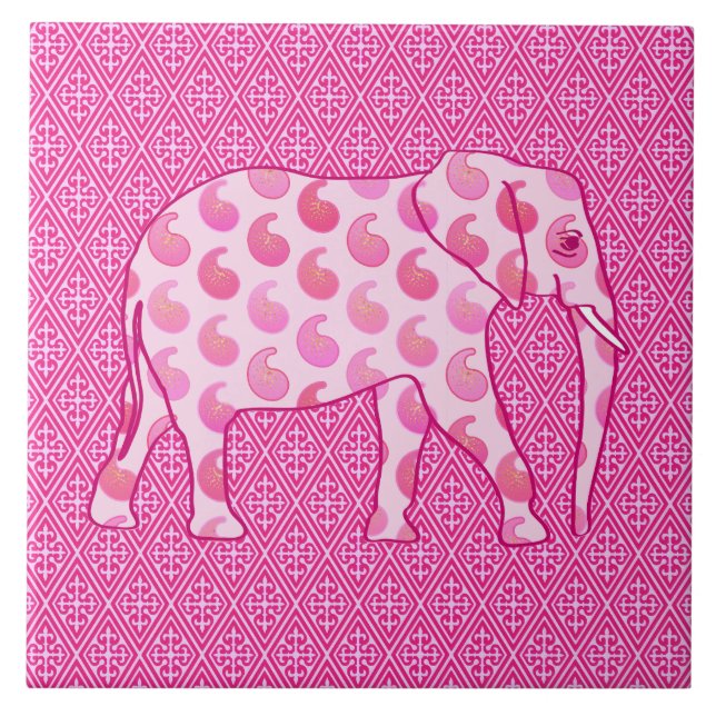 Paisley-Elefant - Eispink und Fuchsia Fliese (Vorderseite)