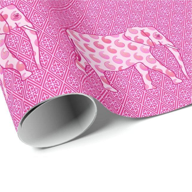 Paisley-Elefant - Eispink und Fuchsia Geschenkpapier (Rolleneckpunkt)