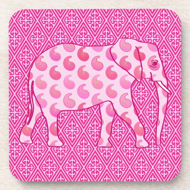Paisley-Elefant - Eispink und Fuchsia Getränkeuntersetzer (Vorderseite)