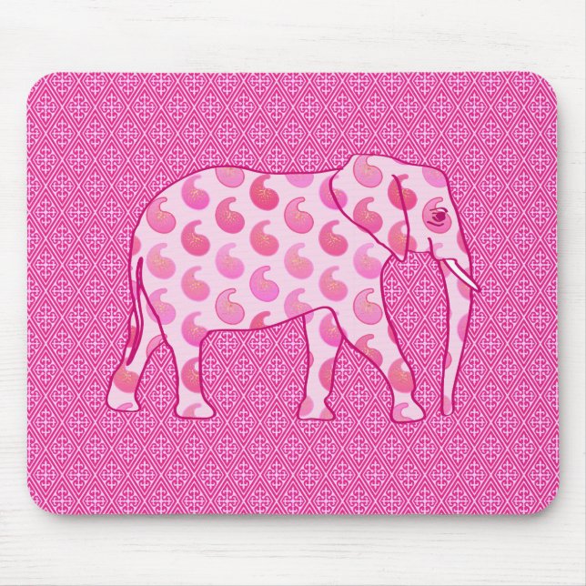 Paisley-Elefant - Eispink und Fuchsia Mousepad (Vorne)
