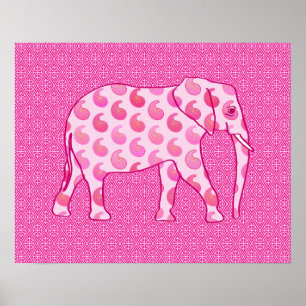 Paisley-Elefant - Eispink und Fuchsia Poster