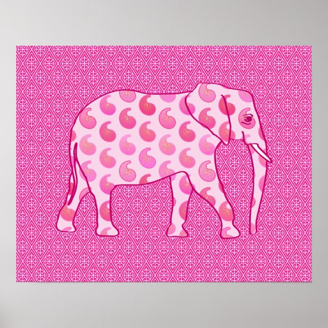Paisley-Elefant - Eispink und Fuchsia Poster (Vorne)