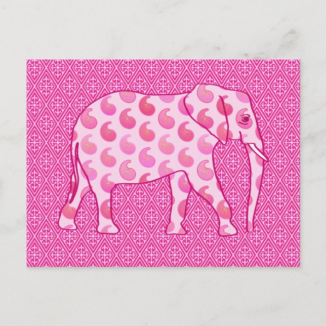 Paisley-Elefant - Eispink und Fuchsia Postkarte (Vorderseite)