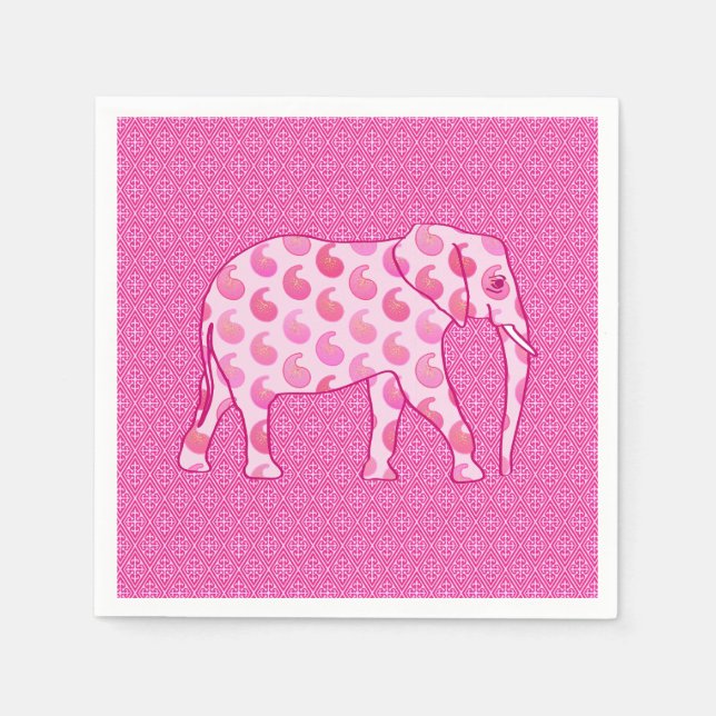 Paisley-Elefant - Eispink und Fuchsia Serviette (Vorderseite)