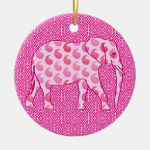 Paisley-Elefant - Eisrosa und -fuchsie Keramikornament