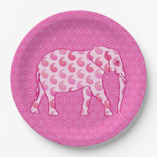 Paisley-Elefant - eisrosa und fuchsienfarbene Papi Pappteller