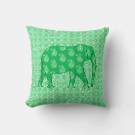 Paisley-Elefant - Jade grün und weiß Kissen