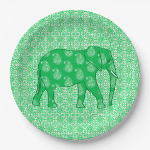 Paisley-Elefant - Jade grün und weiß Pappteller