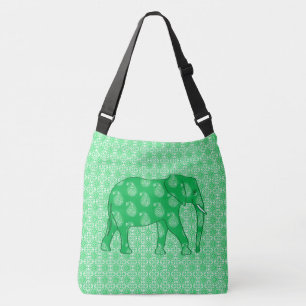 Paisley-Elefant - Jade grün und weiß Tragetaschen Mit Langen Trägern