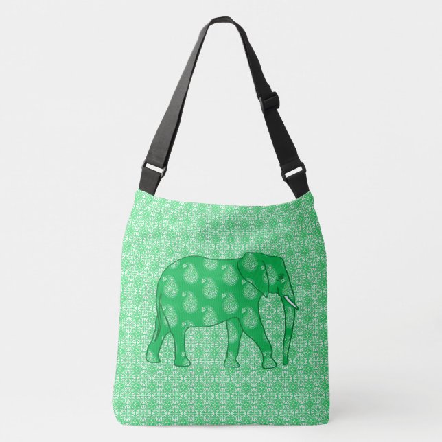 Paisley-Elefant - Jade grün und weiß Tragetaschen Mit Langen Trägern (Vorderseite)
