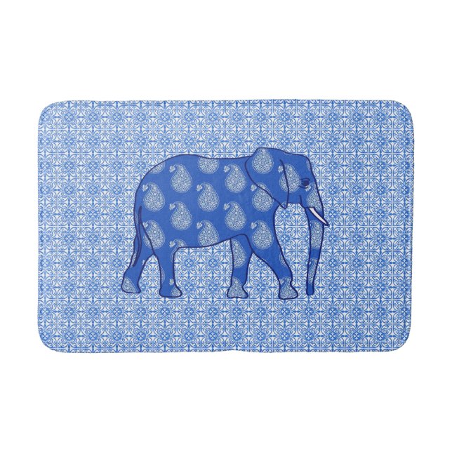 Paisley-Elefant - Kobalt blau und weiß Badematte (Vorderseite)