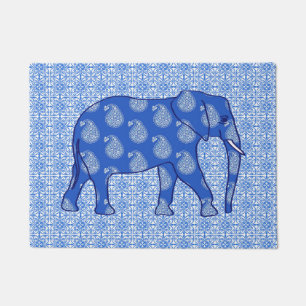 Paisley-Elefant, Kobalt Blau und Weiß Fußmatte