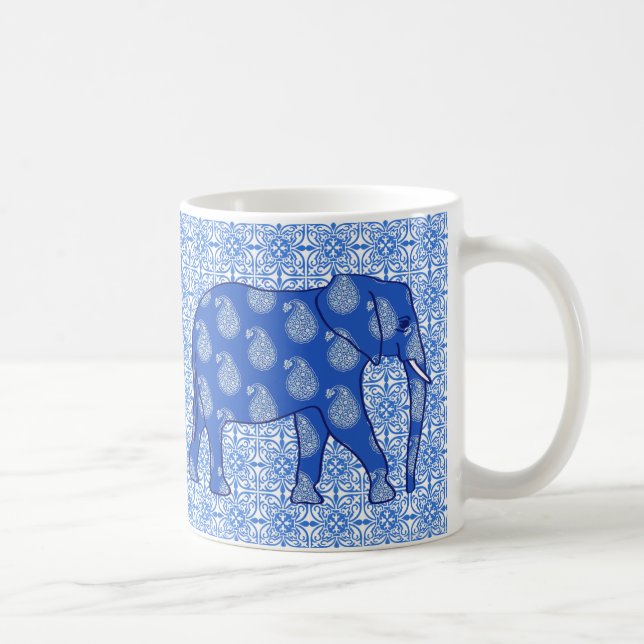 Paisley-Elefant - Kobalt blau und weiß Kaffeetasse (Rechts)