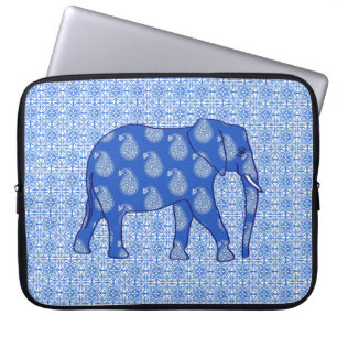 Paisley-Elefant - Kobalt blau und weiß Laptopschutzhülle