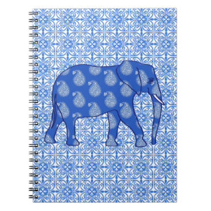 Paisley-Elefant - Kobalt blau und weiß Notizblock