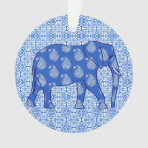 Paisley-Elefant - Kobalt blau und weiß Ornament
