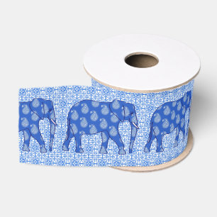 Paisley-Elefant - Kobalt blau und weiß Ripsband