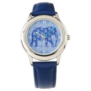 Paisley-Elefant - Kobaltblau und weiß Armbanduhr