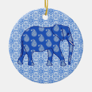 Paisley-Elefant - Kobaltblau und -WEISS Keramikornament