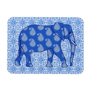 Paisley-Elefant - kobaltblau und weiß Magnet