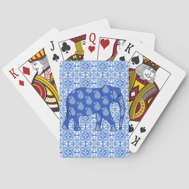 Paisley-Elefant - Kobaltblau und -WEISS Spielkarten (Rückseite)