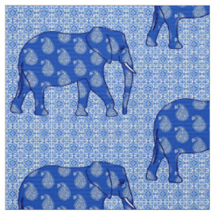 Paisley-Elefant - Kobaltblau und -WEISS Stoff