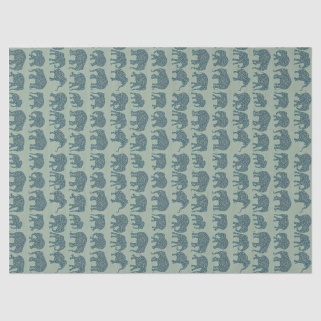 Paisley-Elefant-Reihen auf weises Seidenpapier (Vorderseite)