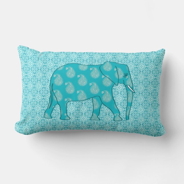 Paisley-Elefant - Türkis und Wasser Lendenkissen (Vorderseite)
