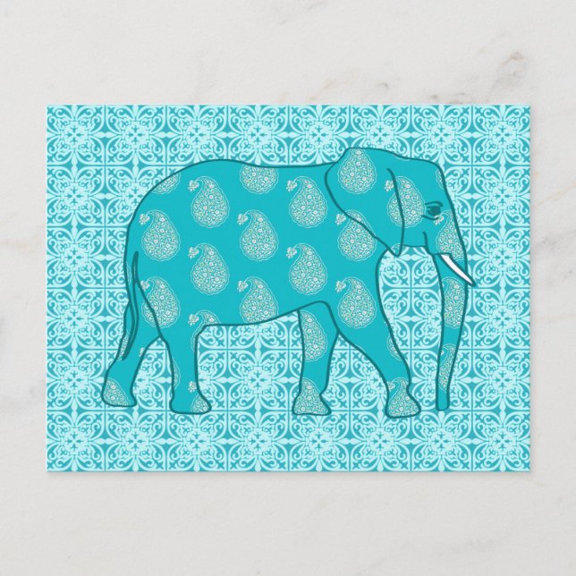 Paisley-Elefant - Türkis und Wasser Postkarte (Vorderseite)