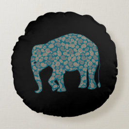 Paisley Elephant Custom Black Round Pillow Rundes Kissen