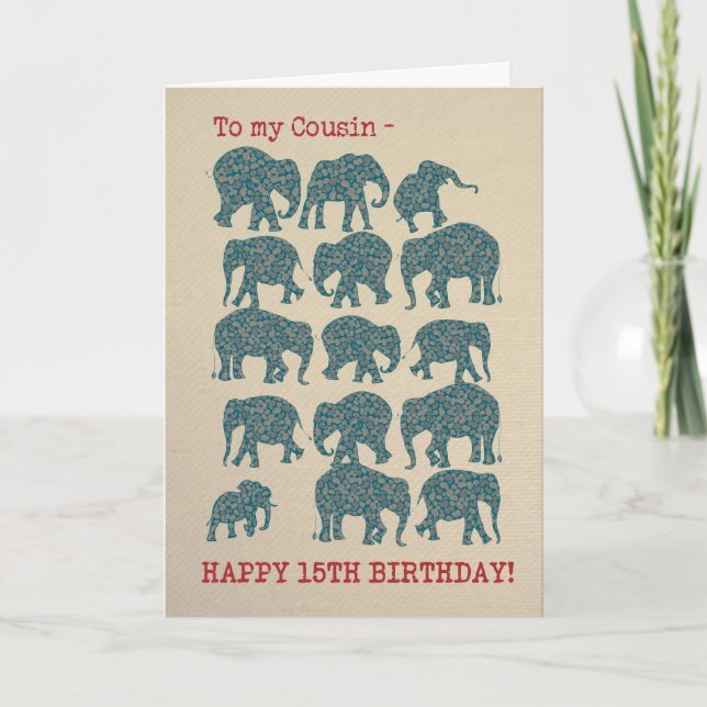 Paisley Elephants 15e carte d'anniversaire pour Co (Devant)