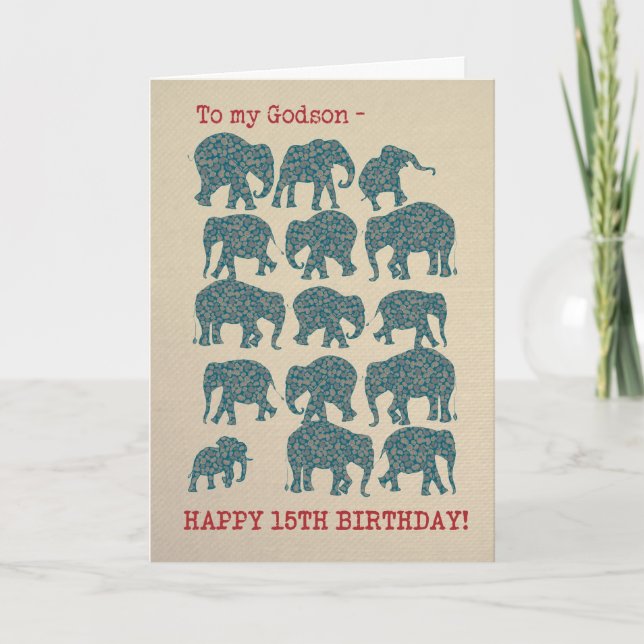 Paisley Elephants 15e carte d'anniversaire pour Go (Devant)