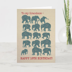 Paisley Elephants 15e carte d'anniversaire pour Gr