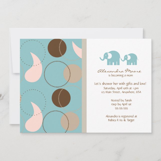 Paisley & Elephants Kinderdusche Einladung (Vorderseite)