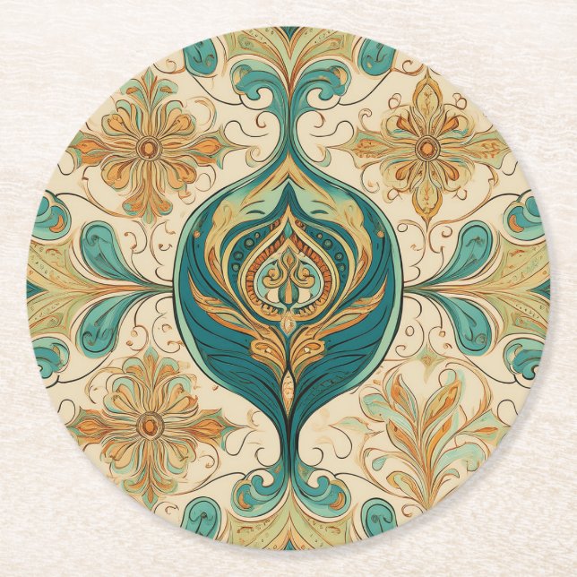 Paisley Emerald Coaster Runder Pappuntersetzer (Vorderseite)