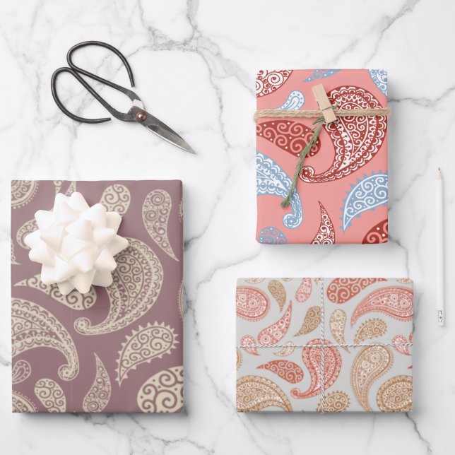 Paisley ensemble motif de 3 papier d'emballage cad (Recto)