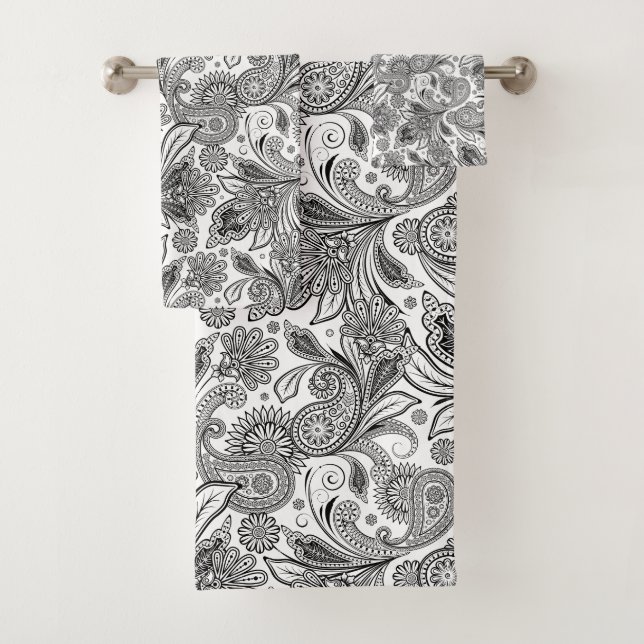 Paisley ethnique floral noir et blanc motif (En situation)
