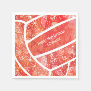 Paisley feather doodles rotes Orangenvolleyball Serviette
