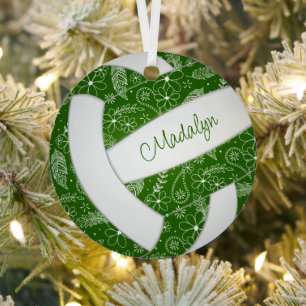 Paisley-Federn-Blumenmuster-grüner-Volleyball Ornament Aus Metall