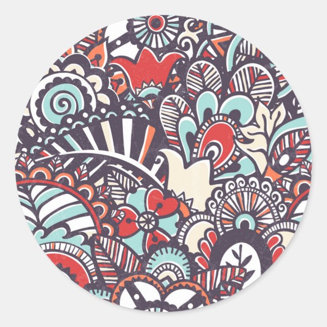 Paisley Floral Doodle Muster Runder Aufkleber (Vorderseite)