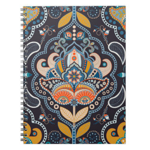 Paisley Floral: Dunkles indisches Muster Notizblock
