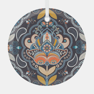 Paisley Floral: Dunkles indisches Muster Ornament Aus Glas