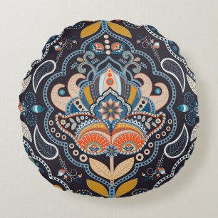 Paisley Floral: Dunkles indisches Muster Rundes Kissen