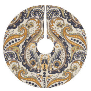Paisley Floral: Farbenloses, nahtloses Design Polyester Weihnachtsbaumdecke