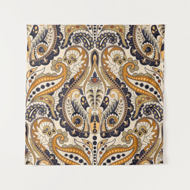 Paisley Floral: Farbenloses, nahtloses Design Wandteppich (Vorderseite)