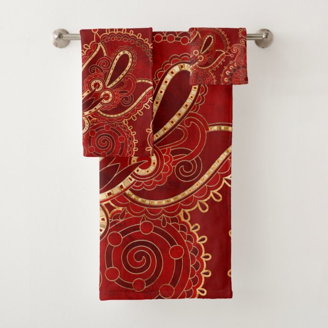 Paisley Floral Ornement Ruby rouge et or (En situation)