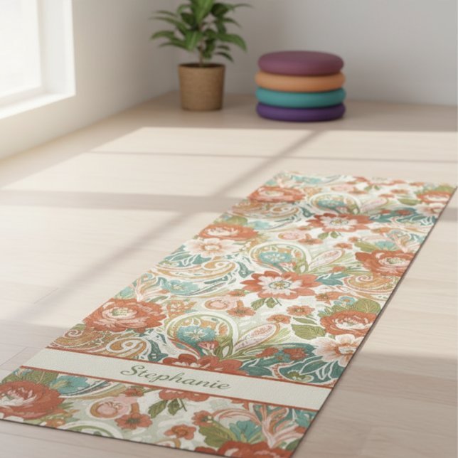 Paisley Floral Yoga Mat - Custom Name Mat Yogamatte (Personalized yoga mat)