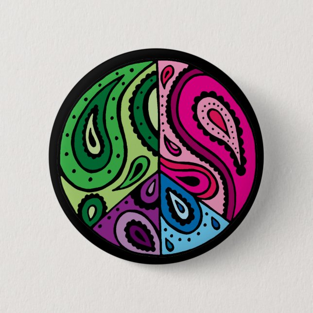 Paisley-Friedensschwarz-Knopf Button (Vorderseite)